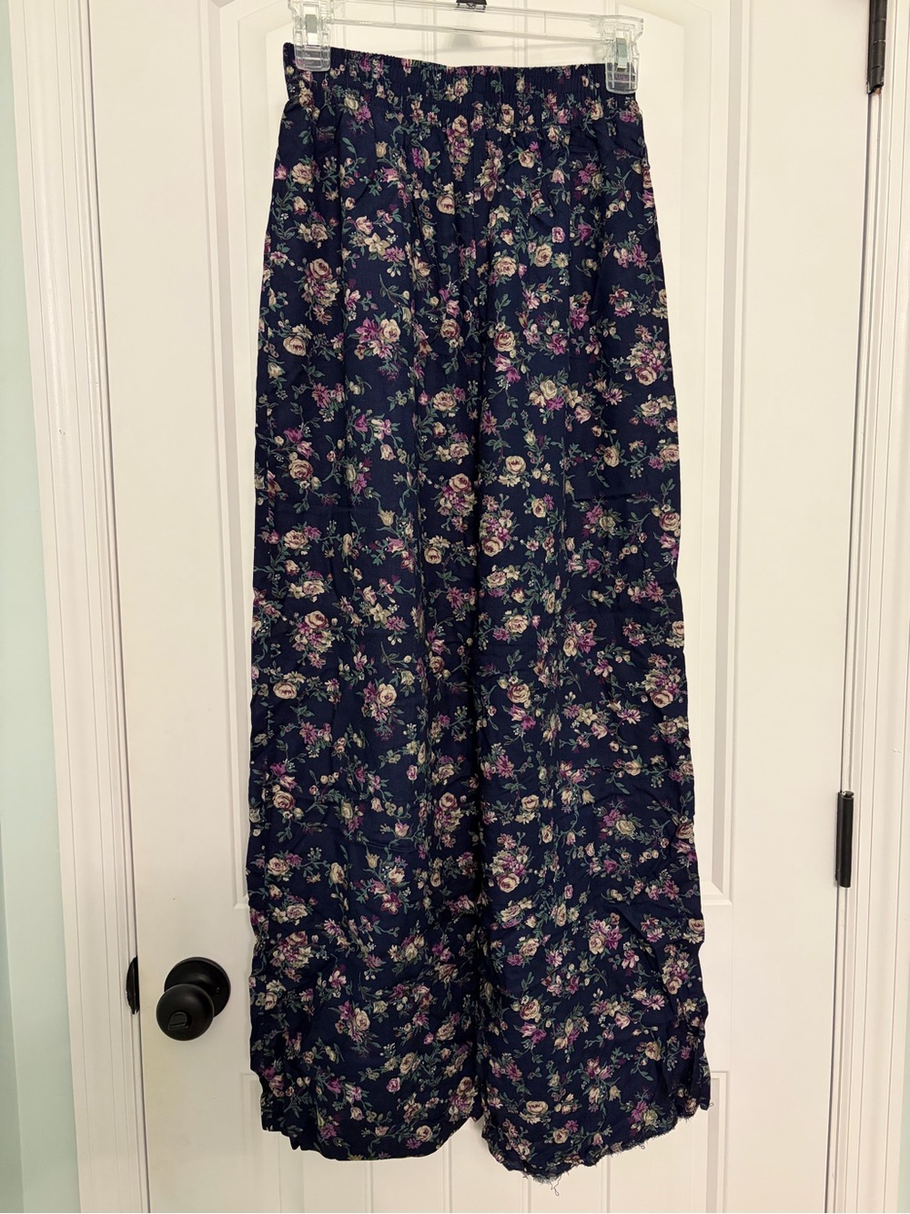 Navy Floral Flowy Pants with Elastic Waist